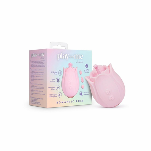 Romantic Rose Rechargeable Silicone Nipple and Clitoral Stimulator with 3 Interchangeable Attachments Pink Silicone