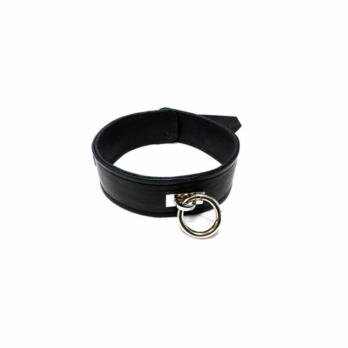 Rouge Plain Leather Adjustable Collar with Ring Black Adjustable Leather