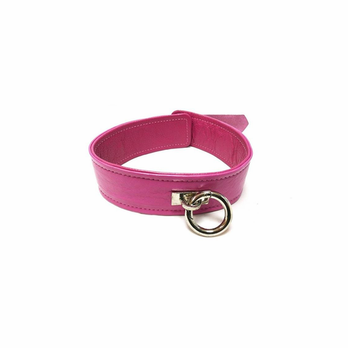 Rouge Plain Leather Adjustable Collar with Ring Pink Adjustable Leather
