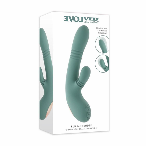 Rub Me Tender Rechargeable Silicone Thrusting Vibrator with Clitoral Stimulation - Green