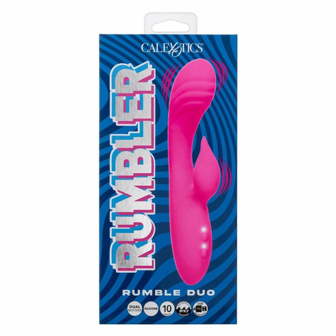 Rumble Duo Rechargeable Silicone Rabbit Vibrator Pink 9" Silicone