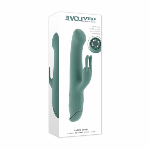 Satin Swirl Rechargeable Silicone Rabbit Vibrator with Clitoral Stimulator 5" Green
