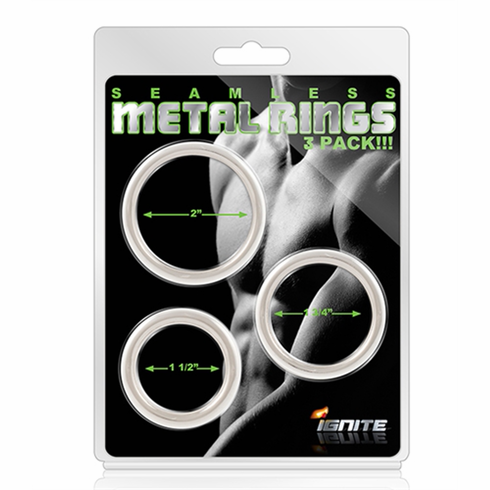 Seamless Stainless Steel Cock Rings - 3/pk Assorted