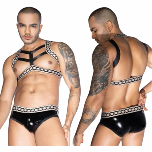 Sexy Harness and Brief Set Black O/S