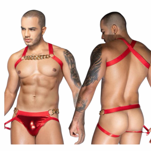 Sexy Harness and Jock Set Red O/S