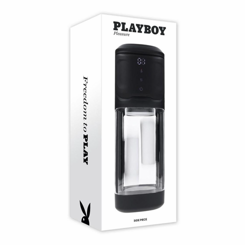 Side Piece Rechargeable Warming Sliding Stroker Black 10.6" TPE/TPR/ABS