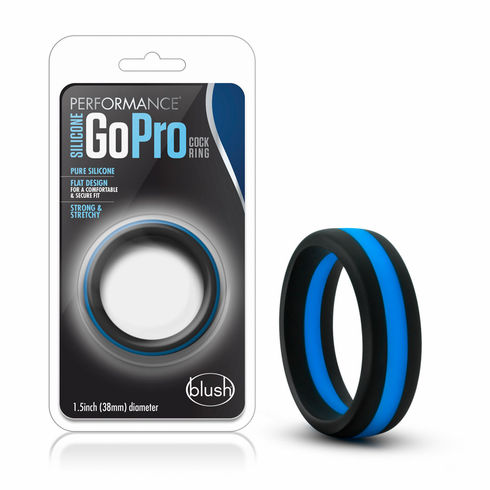 Silicone Go Pro Cock Ring Blue/Black One Size Silicone