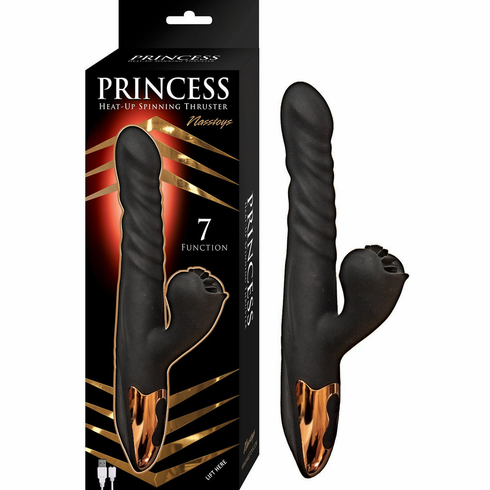 Silicone Rechargeable Heat-Up Spinning Thrusting Rabbit Vibrator  Black 9.7" Silicone