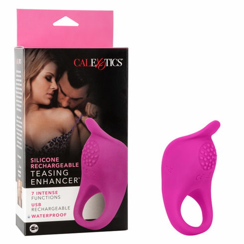 Silicone Rechargeable Teasing Enhancer Cock Ring Pink One Size Silicone