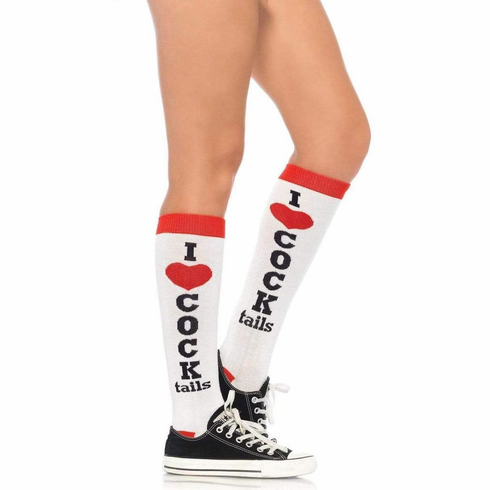 Socks - Cocktails White/Red Knee
