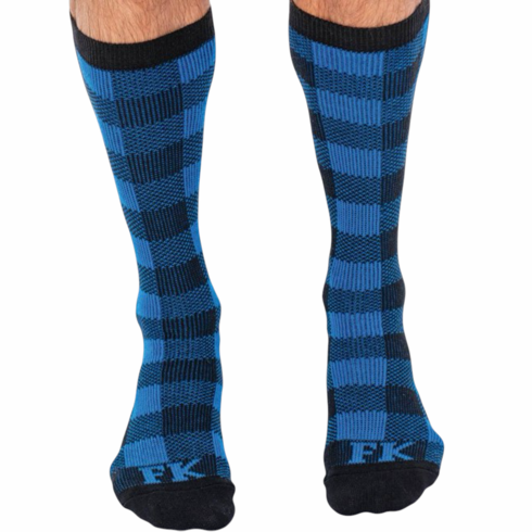Socks - Sport High Calf Plaid Blue/Black Knee