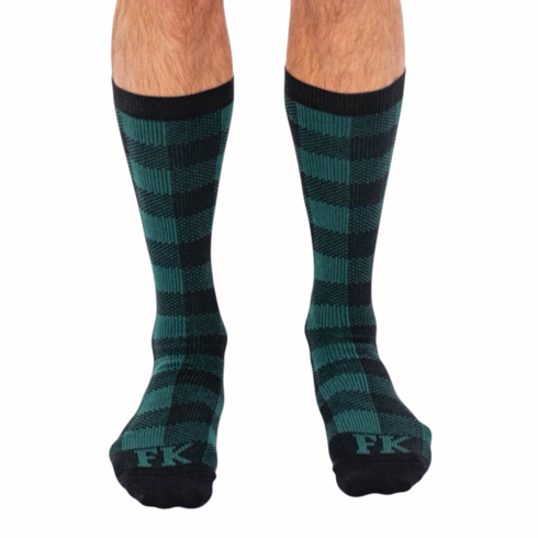 Socks - Sport High Calf Plaid Green/Black Knee