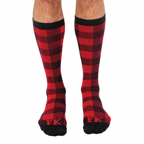 Socks - Sport High Calf Plaid Red/Black Knee