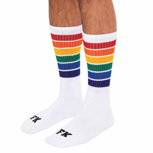 Socks - Sport High Calf White/Rainbow Knee