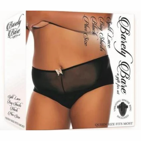 Split Lace Boy Shorts Black Plus Size