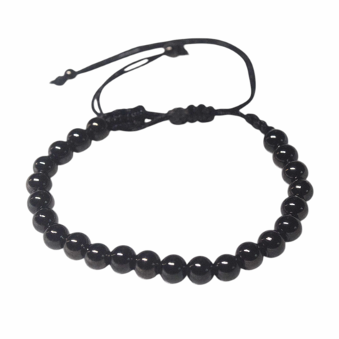 Stainless Steel Beaded Bracelet Black Adjustable