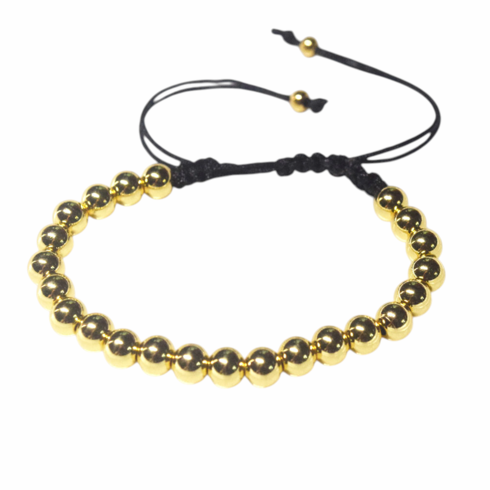 Stainless Steel Beaded Bracelet Gold Adjustable