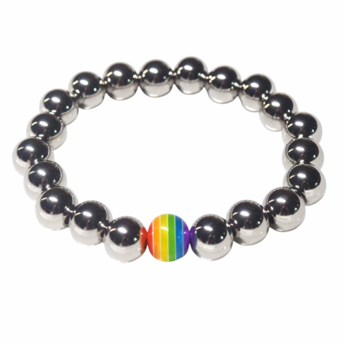Stainless Steel Beaded Bracelet Rainbow Adjustable