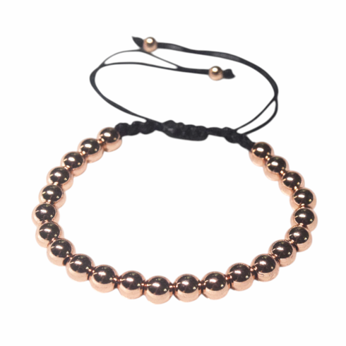 Stainless Steel Beaded Bracelet Rose Gold Adjustable