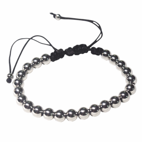 Stainless Steel Beaded Bracelet Silver Adjustable