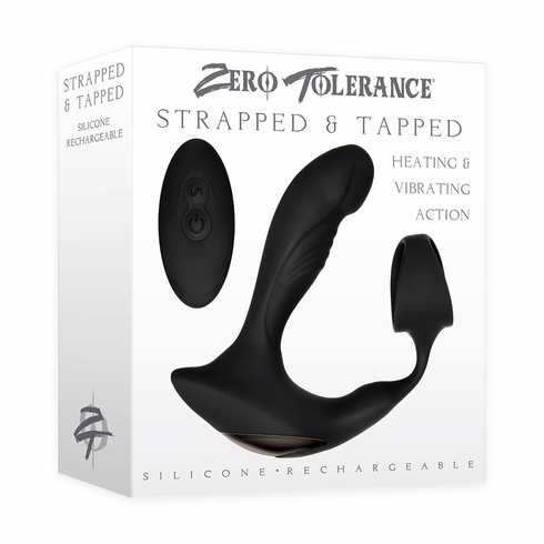 Strapped & Tapped Silicone Vibrating Prostate Stimulator with Remote Black 5.5" Silicone Remote
