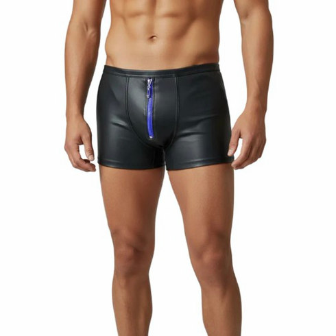 Stretchy Fabric Shorts With Blue Color Zipper Front Black