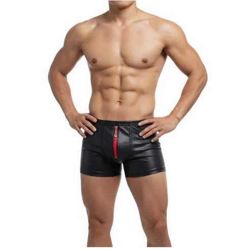 Stretchy Fabric Shorts With Red Color Zipper Front Black