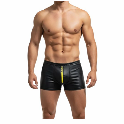 Stretchy Fabric Shorts With Yellow Color Zipper Front Black