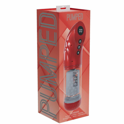StrokeMate Multi-Function Rechargeable Masturbator Metallic Red 7.8" TPE/TPR/ABS