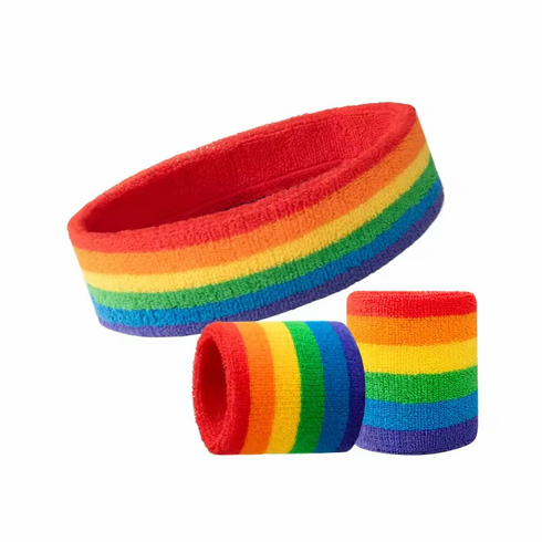 Sweat/Wrist Band Sets - 3 pc Set Rainbow One Size