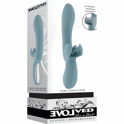 Take Your Flick Rechargeable Silicone Rabbit Vibrator Blue 9.5" Silicone