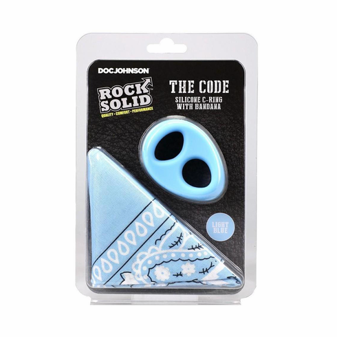 The Code Cock Ring with Bandana Light Blue/White One Size Silicone