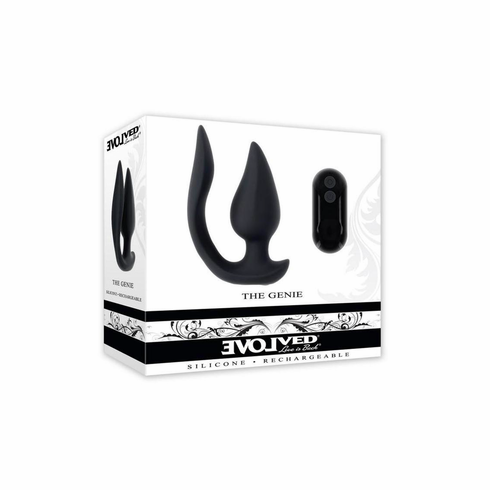 The Genie Rechargeable Silicone Multi-play Vibrator with Remote Black 2.2" Silicone Remote