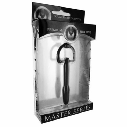 The Hallows Cum-Thru D-Ring Penis Plug Black 3.25" Silicone