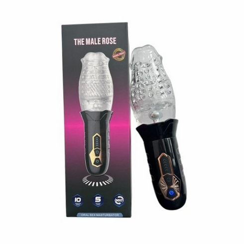 The Male Rose Gawk Gawk 3000 Rechargeable Rotating Masturbator Clear/Black 3.5" TPE/TPR/ABS