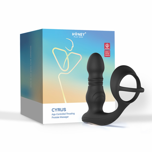 Thrusting Rechargeable Prostate Massager with Cock Ring Black 6.2" Silicone App