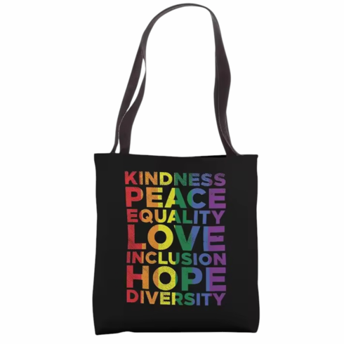 Tote Bag - Kindness Peace Love Black 16" x 14"
