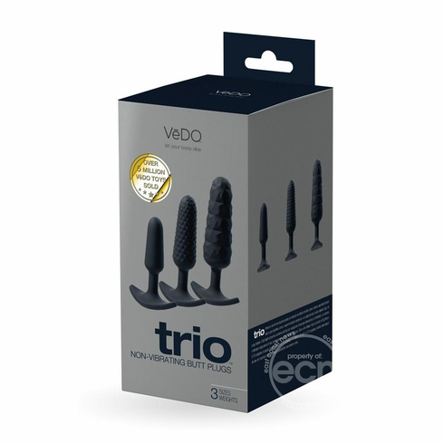 Trio Silicone Anal Plug - 3 pc Set Black Silicone