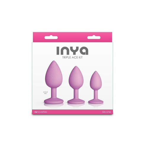 Triple Ace Kit Silicone Lube Channel Anal Plugs - 3 pc set Pink Silicone
