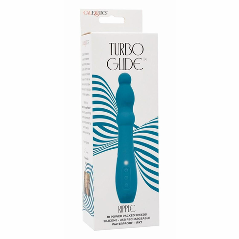 Turbo Glide Ripple Rechargeable Silicone Massager  Blue 8" Silicone