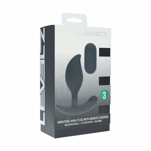 Vibrating Liquid Silicone Rechargeable Anal Plug with Remote Black 4" Silicone Remote