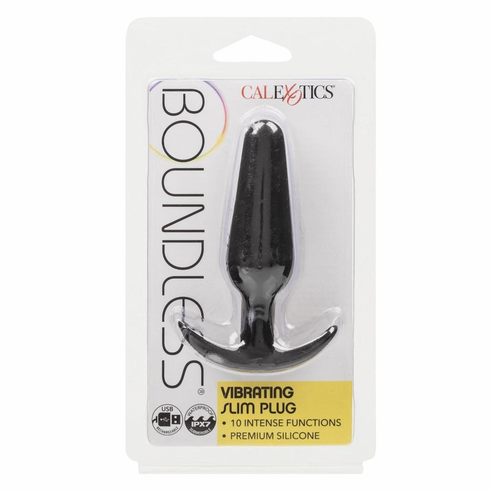 Vibrating Slim Plug Rechargeable Silicone Anal Plug Black 3" Silicone