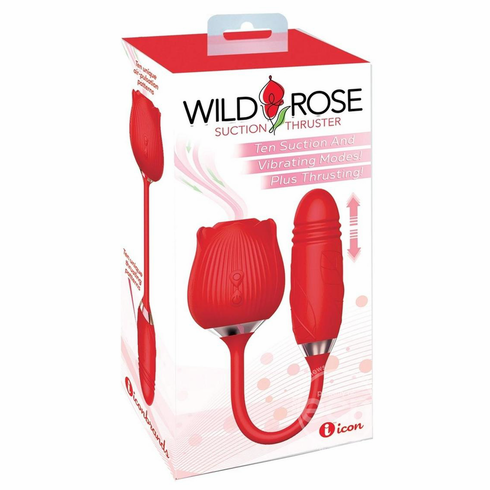 Wild Rose & Thruster Rechargeable Silicone Clitoral Stimulator with Suction Red 3" Silicone