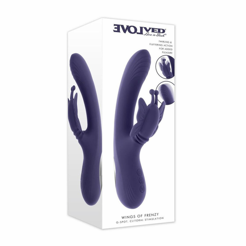 Wings of Frenzy Rechargeable Silicone Multi Vibrator with Clitoral Stimulator - Purple