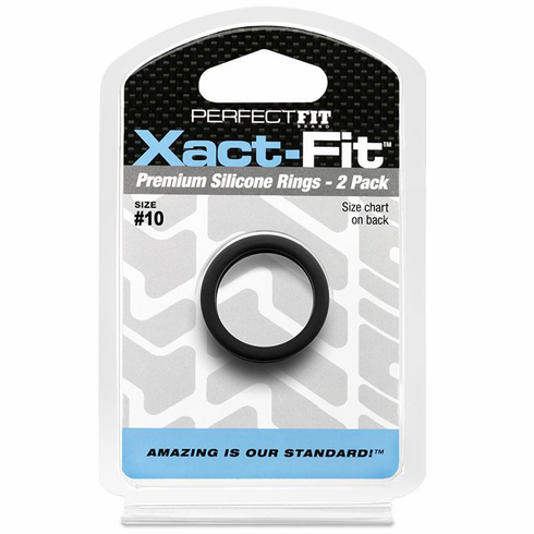 Xact-Fit Silicone Cock Ring #10 - 2/pk Black 1" Silicone
