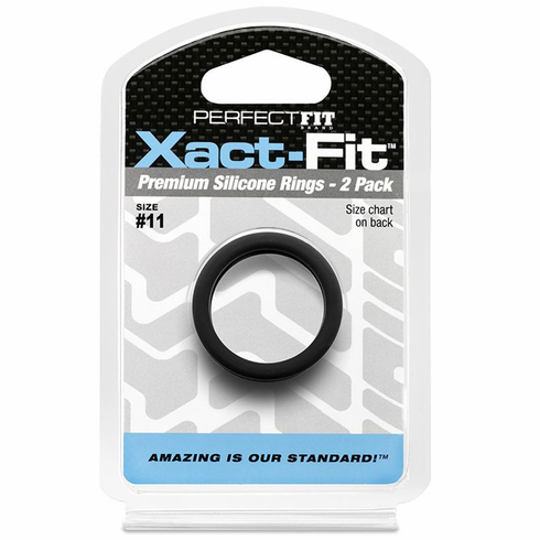 Xact-Fit Silicone Cock Ring #11- 2/pk Black 1.1" Silicone