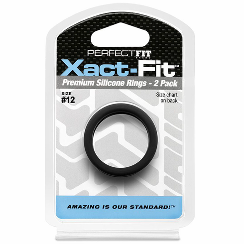 Xact-Fit Silicone Cock Ring #12 - 2/pk Black 1.2" Silicone
