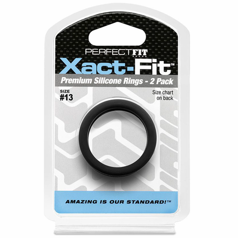 Xact-Fit Silicone Cock Ring #13 - 2/pk Black 1.3" Silicone