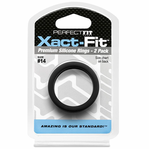 Xact-Fit Silicone Cock Ring #14 - 2/pk Black 1.4" Silicone