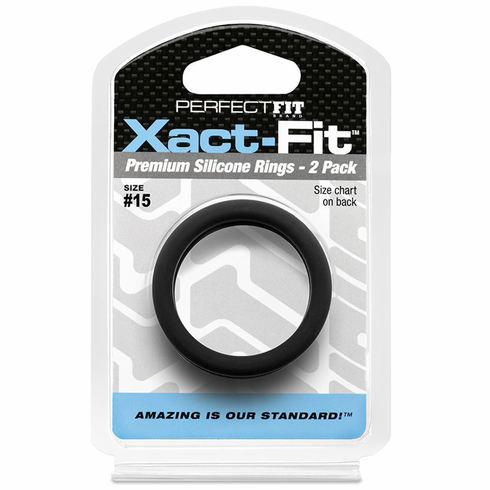 Xact-Fit Silicone Cock Ring #15 - 2/pk Black 1.5" Silicone